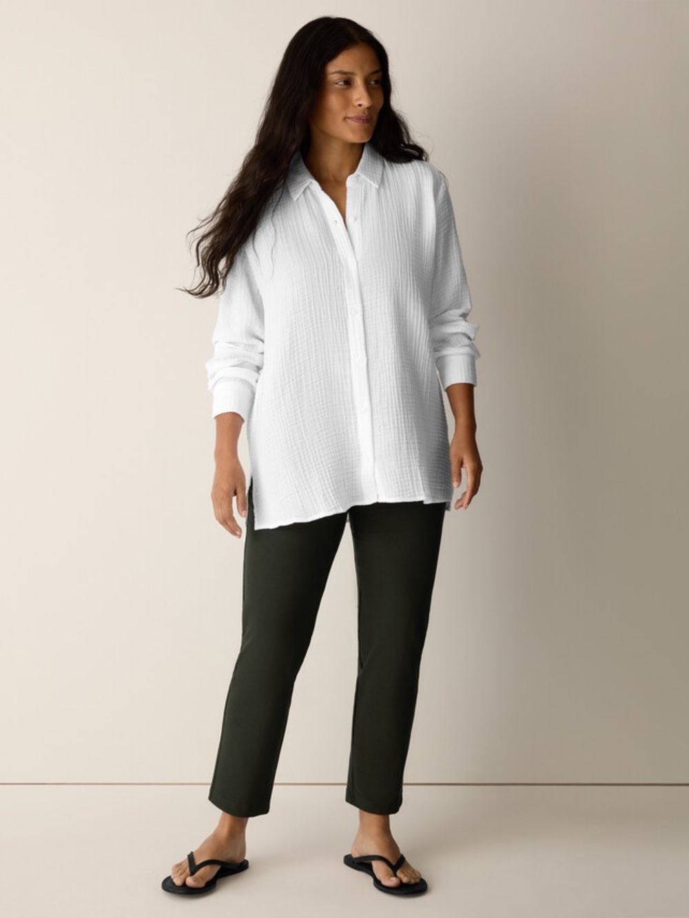 Eileen Fisher M Washable Stretch Crepe Ankle Pants Olive Green Cottage Neutral